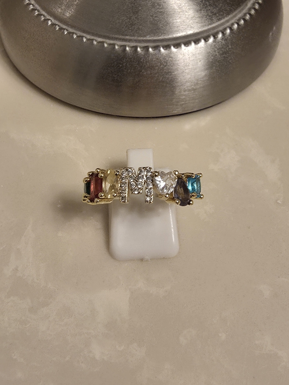 Gold Multi-Stone CZ Initial M Ring - Colorful Gem Accent